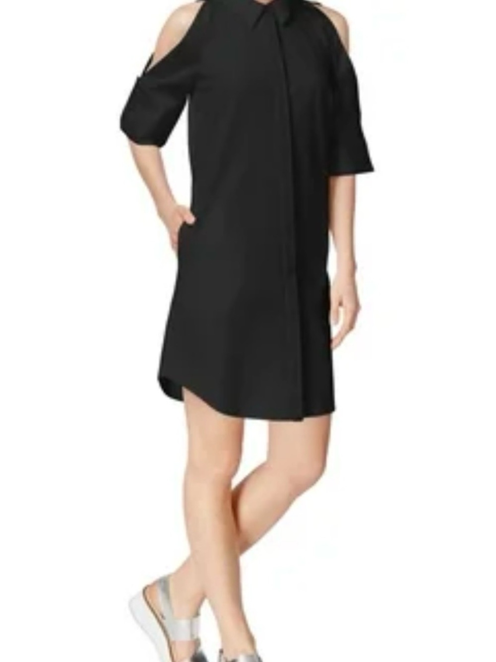 RACHEL Rachel Roy Black Cold-Shoulder Button Up Dress size 10